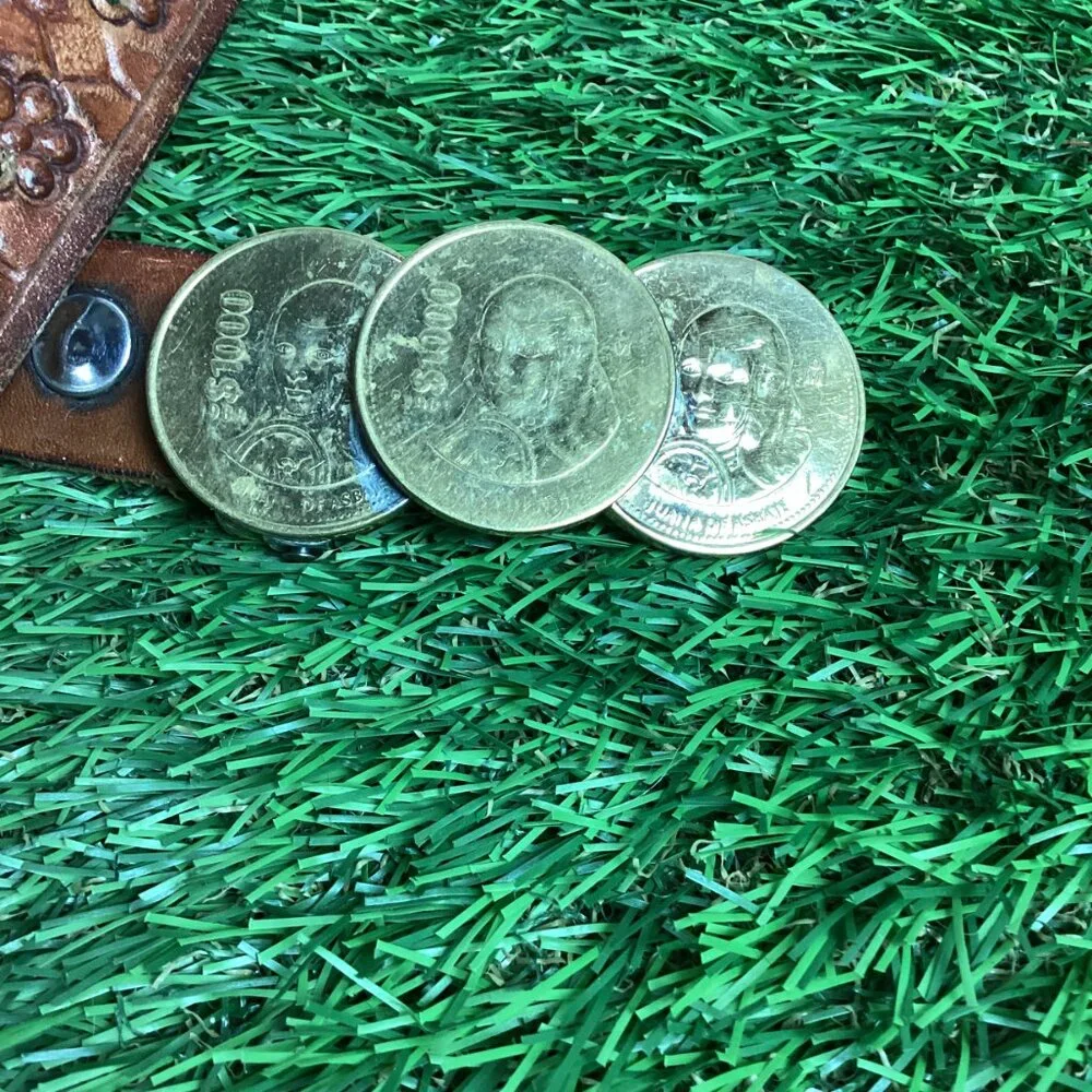 Vintage Peso Coin Buckle with Tooled Leather Belt